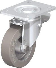 Blickle - 5" Diam x 1-9/16" Wide x 6-1/2" OAH Top Plate Mount Swivel Caster with Brake - Solid Rubber, 550 Lb Capacity, Ball Bearing, 5-1/2 x 4-3/8" Plate - Industrial Tool & Supply