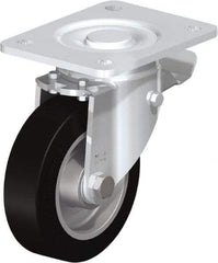 Blickle - 5" Diam x 1-9/16" Wide x 6-1/2" OAH Top Plate Mount Swivel Caster with Brake - Solid Rubber, 550 Lb Capacity, Ball Bearing, 5-1/2 x 4-3/8" Plate - Industrial Tool & Supply