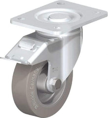 Blickle - 5" Diam x 1-9/16" Wide x 6-1/2" OAH Top Plate Mount Swivel Caster with Brake - Solid Rubber, 550 Lb Capacity, Ball Bearing, 5-1/2 x 4-3/8" Plate - Industrial Tool & Supply