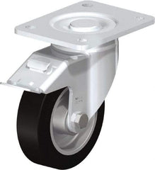 Blickle - 5" Diam x 1-9/16" Wide x 6-1/2" OAH Top Plate Mount Swivel Caster with Brake - Solid Rubber, 550 Lb Capacity, Ball Bearing, 5-1/2 x 4-3/8" Plate - Industrial Tool & Supply