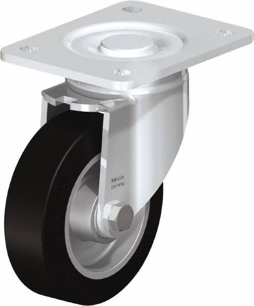 Blickle - 5" Diam x 1-9/16" Wide x 6-1/2" OAH Top Plate Mount Swivel Caster - Solid Rubber, 550 Lb Capacity, Ball Bearing, 5-1/2 x 4-3/8" Plate - Industrial Tool & Supply
