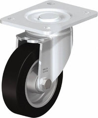 Blickle - 5" Diam x 1-9/16" Wide x 6-1/2" OAH Top Plate Mount Swivel Caster - Solid Rubber, 550 Lb Capacity, Ball Bearing, 5-1/2 x 4-3/8" Plate - Industrial Tool & Supply