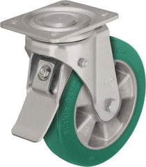 Blickle - 6" Diam x 2-1/8" Wide x 7-3/4" OAH Top Plate Mount Swivel Caster with Brake - Polyurethane-Elastomer Blickle Softhane, 1,100 Lb Capacity, Ball Bearing, 5-1/2 x 4-3/8" Plate - Industrial Tool & Supply