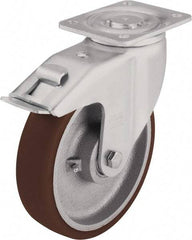 Blickle - 4" Diam x 1-31/32" Wide x 5-33/64" OAH Top Plate Mount Swivel Caster with Brake - Polyurethane-Elastomer Blickle Softhane, 880 Lb Capacity, Ball Bearing, 5-1/2 x 4-3/8" Plate - Industrial Tool & Supply
