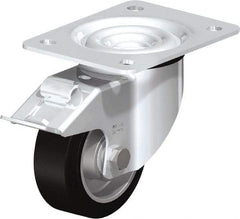 Blickle - 4" Diam x 1-37/64" Wide x 5-7/64" OAH Top Plate Mount Swivel Caster with Brake - Solid Rubber, 440 Lb Capacity, Ball Bearing, 5-1/2 x 4-3/8" Plate - Industrial Tool & Supply
