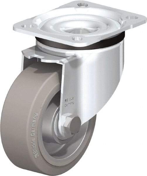 Blickle - 4" Diam x 1-37/64" Wide x 5-7/64" OAH Top Plate Mount Swivel Caster - Solid Rubber, 440 Lb Capacity, Ball Bearing, 3-15/16 x 3-3/8" Plate - Industrial Tool & Supply