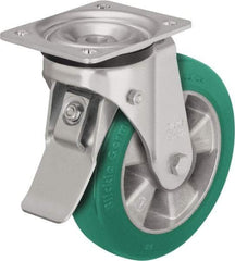 Blickle - 6" Diam x 2-1/8" Wide x 7-3/4" OAH Top Plate Mount Swivel Caster with Brake - Polyurethane-Elastomer Blickle Softhane, 1,100 Lb Capacity, Ball Bearing, 5-1/2 x 4-3/8" Plate - Industrial Tool & Supply