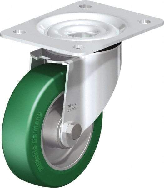 Blickle - 5" Diam x 1-37/64" Wide x 6-7/64" OAH Top Plate Mount Swivel Caster - Polyurethane-Elastomer Blickle Softhane, 770 Lb Capacity, Ball Bearing, 5-1/2 x 4-3/8" Plate - Industrial Tool & Supply