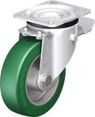 Blickle - 5" Diam x 1-37/64" Wide x 6-7/64" OAH Top Plate Mount Swivel Caster with Brake - Polyurethane-Elastomer Blickle Softhane, 770 Lb Capacity, Ball Bearing, 3-15/16 x 3-3/8" Plate - Industrial Tool & Supply