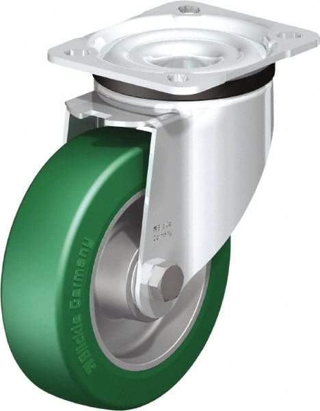 Blickle - 5" Diam x 1-37/64" Wide x 6-7/64" OAH Top Plate Mount Swivel Caster - Polyurethane-Elastomer Blickle Softhane, 770 Lb Capacity, Ball Bearing, 3-15/16 x 3-3/8" Plate - Industrial Tool & Supply