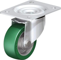 Blickle - 4" Diam x 1-37/64" Wide x 5-7/64" OAH Top Plate Mount Swivel Caster - Polyurethane-Elastomer Blickle Softhane, 660 Lb Capacity, Ball Bearing, 5-1/2 x 4-3/8" Plate - Industrial Tool & Supply