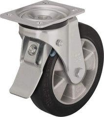 Blickle - 5" Diam x 1-31/32" Wide x 6-11/16" OAH Top Plate Mount Swivel Caster with Brake - Solid Rubber, 594 Lb Capacity, Ball Bearing, 5-1/2 x 4-3/8" Plate - Industrial Tool & Supply