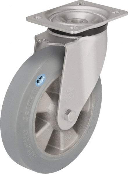 Blickle - 8" Diam x 1-31/32" Wide x 9-41/64" OAH Top Plate Mount Swivel Caster - Solid Rubber, 1,100 Lb Capacity, Ball Bearing, 5-1/2 x 4-3/8" Plate - Industrial Tool & Supply