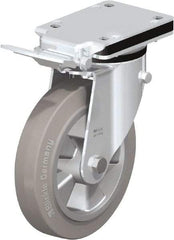 Blickle - 8" Diam x 1-31/32" Wide x 10-5/16" OAH Top Plate Mount Swivel Caster with Brake - Solid Rubber, 1,100 Lb Capacity, Ball Bearing, 5-1/2 x 4-3/8" Plate - Industrial Tool & Supply