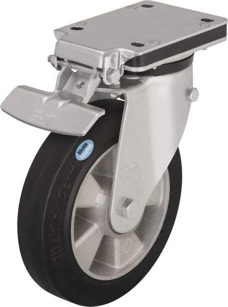 Blickle - 5" Diam x 1-31/32" Wide x 7-23/64" OAH Top Plate Mount Swivel Caster with Brake - Solid Rubber, 594 Lb Capacity, Ball Bearing, 5-1/2 x 4-3/8" Plate - Industrial Tool & Supply