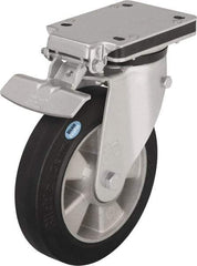 Blickle - 8" Diam x 1-31/32" Wide x 10-5/16" OAH Top Plate Mount Swivel Caster with Brake - Solid Rubber, 1,100 Lb Capacity, Ball Bearing, 5-1/2 x 4-3/8" Plate - Industrial Tool & Supply