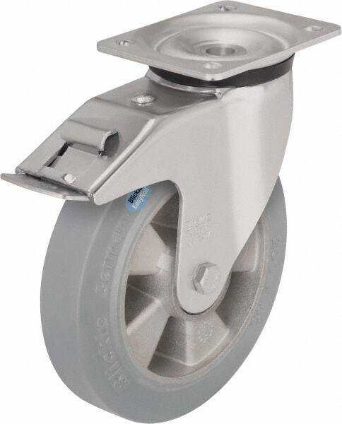 Blickle - 5" Diam x 1-31/32" Wide x 6-11/16" OAH Top Plate Mount Swivel Caster with Brake - Solid Rubber, 594 Lb Capacity, Ball Bearing, 5-1/2 x 4-3/8" Plate - Industrial Tool & Supply