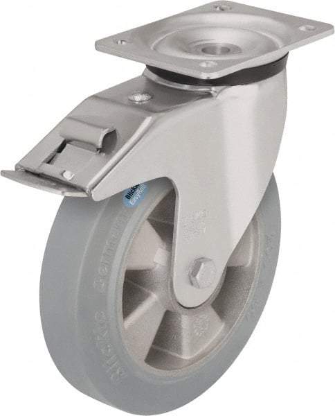 Blickle - 8" Diam x 1-31/32" Wide x 9-21/32" OAH Top Plate Mount Swivel Caster with Brake - Solid Rubber, 1,100 Lb Capacity, Ball Bearing, 5-1/2 x 4-3/8" Plate - Industrial Tool & Supply