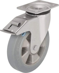 Blickle - 8" Diam x 1-31/32" Wide x 9-21/32" OAH Top Plate Mount Swivel Caster with Brake - Solid Rubber, 1,100 Lb Capacity, Ball Bearing, 5-1/2 x 4-3/8" Plate - Industrial Tool & Supply