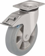 Blickle - 5" Diam x 1-31/32" Wide x 6-11/16" OAH Top Plate Mount Swivel Caster with Brake - Solid Rubber, 594 Lb Capacity, Ball Bearing, 5-1/2 x 4-3/8" Plate - Industrial Tool & Supply