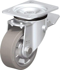 Blickle - 5" Diam x 1-31/32" Wide x 6-11/16" OAH Top Plate Mount Swivel Caster with Brake - Solid Rubber, 594 Lb Capacity, Ball Bearing, 5-1/2 x 4-3/8" Plate - Industrial Tool & Supply