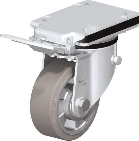 Blickle - 5" Diam x 1-31/32" Wide x 7-23/64" OAH Top Plate Mount Swivel Caster with Brake - Solid Rubber, 594 Lb Capacity, Ball Bearing, 5-1/2 x 4-3/8" Plate - Industrial Tool & Supply