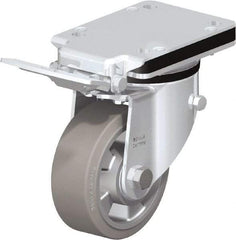 Blickle - 5" Diam x 1-31/32" Wide x 7-23/64" OAH Top Plate Mount Swivel Caster with Brake - Solid Rubber, 594 Lb Capacity, Ball Bearing, 5-1/2 x 4-3/8" Plate - Industrial Tool & Supply