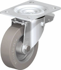 Blickle - 5" Diam x 1-37/64" Wide x 6-11/16" OAH Top Plate Mount Swivel Caster with Brake - Solid Rubber, 550 Lb Capacity, Ball Bearing, 5-1/2 x 4-3/8" Plate - Industrial Tool & Supply