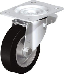 Blickle - 5" Diam x 1-37/64" Wide x 6-7/64" OAH Top Plate Mount Swivel Caster with Brake - Solid Rubber, 550 Lb Capacity, Ball Bearing, 5-1/2 x 4-3/8" Plate - Industrial Tool & Supply