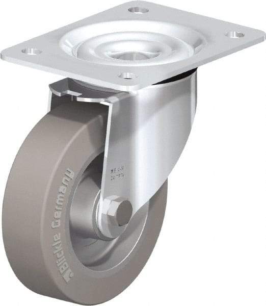 Blickle - 5" Diam x 1-37/64" Wide x 6-7/64" OAH Top Plate Mount Swivel Caster - Solid Rubber, 550 Lb Capacity, Ball Bearing, 5-1/2 x 4-3/8" Plate - Industrial Tool & Supply