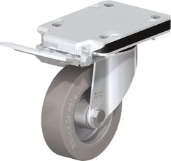 Blickle - 5" Diam x 1-37/64" Wide x 7-49/64" OAH Top Plate Mount Swivel Caster with Brake - Solid Rubber, 550 Lb Capacity, Ball Bearing, 5-1/2 x 4-3/8" Plate - Industrial Tool & Supply