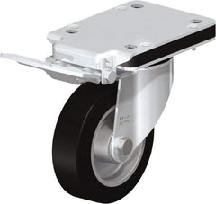Blickle - 5" Diam x 1-37/64" Wide x 7-49/64" OAH Top Plate Mount Swivel Caster with Brake - Solid Rubber, 550 Lb Capacity, Ball Bearing, 5-1/2 x 4-3/8" Plate - Industrial Tool & Supply