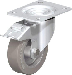 Blickle - 5" Diam x 1-37/64" Wide x 6-7/64" OAH Top Plate Mount Swivel Caster with Brake - Solid Rubber, 550 Lb Capacity, Ball Bearing, 5-1/2 x 4-3/8" Plate - Industrial Tool & Supply