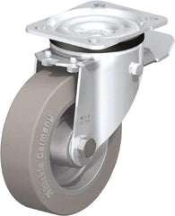 Blickle - 5" Diam x 1-37/64" Wide x 6-7/64" OAH Top Plate Mount Swivel Caster with Brake - Solid Rubber, 550 Lb Capacity, Ball Bearing, 3-15/16 x 3-3/8" Plate - Industrial Tool & Supply