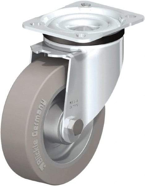 Blickle - 5" Diam x 1-37/64" Wide x 6-7/64" OAH Top Plate Mount Swivel Caster - Solid Rubber, 550 Lb Capacity, Ball Bearing, 3-15/16 x 3-3/8" Plate - Industrial Tool & Supply