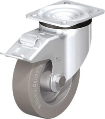Blickle - 5" Diam x 1-37/64" Wide x 6-7/64" OAH Top Plate Mount Swivel Caster with Brake - Solid Rubber, 550 Lb Capacity, Ball Bearing, 3-15/16 x 3-3/8" Plate - Industrial Tool & Supply