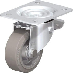 Blickle - 4" Diam x 1-37/64" Wide x 5-7/64" OAH Top Plate Mount Swivel Caster with Brake - Solid Rubber, 440 Lb Capacity, Ball Bearing, 5-1/2 x 4-3/8" Plate - Industrial Tool & Supply