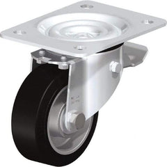 Blickle - 4" Diam x 1-37/64" Wide x 5-7/64" OAH Top Plate Mount Swivel Caster with Brake - Solid Rubber, 440 Lb Capacity, Ball Bearing, 5-1/2 x 4-3/8" Plate - Industrial Tool & Supply