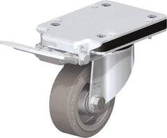 Blickle - 4" Diam x 1-37/64" Wide x 5-5/32" OAH Top Plate Mount Swivel Caster with Brake - Solid Rubber, 440 Lb Capacity, Ball Bearing, 5-1/2 x 4-3/8" Plate - Industrial Tool & Supply
