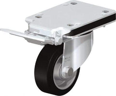 Blickle - 4" Diam x 1-37/64" Wide x 5-5/32" OAH Top Plate Mount Swivel Caster with Brake - Solid Rubber, 440 Lb Capacity, Ball Bearing, 5-1/2 x 4-3/8" Plate - Industrial Tool & Supply