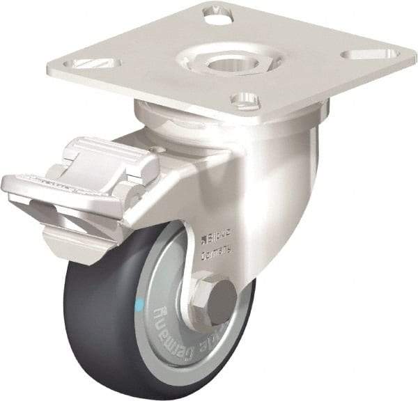 Blickle - 2" Diam x 3/4" Wide x 2-51/64" OAH Top Plate Mount Swivel Caster with Brake - Thermoplastic Rubber Elastomer (TPE), 110 Lb Capacity, Ball Bearing, 2-3/8 x 2-3/8" Plate - Industrial Tool & Supply