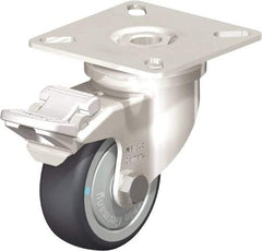 Blickle - 2" Diam x 3/4" Wide x 2-51/64" OAH Top Plate Mount Swivel Caster with Brake - Thermoplastic Rubber Elastomer (TPE), 110 Lb Capacity, Ball Bearing, 2-3/8 x 2-3/8" Plate - Industrial Tool & Supply
