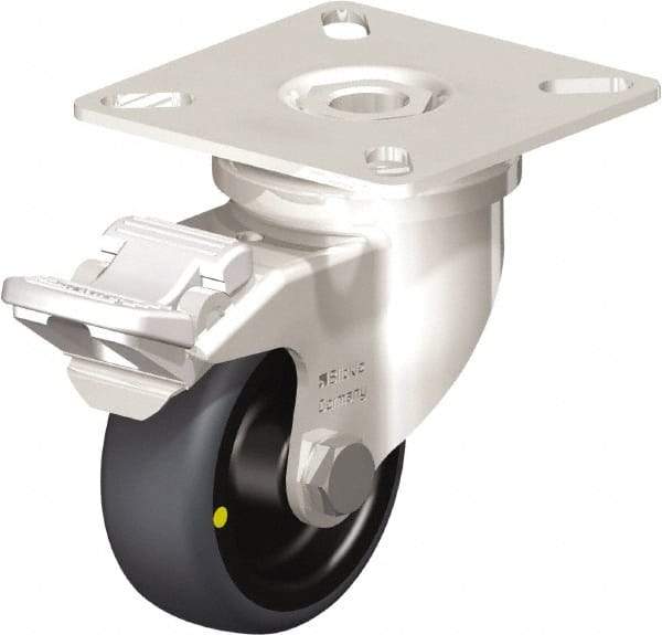 Blickle - 2" Diam x 3/4" Wide x 2-51/64" OAH Top Plate Mount Swivel Caster with Brake - Thermoplastic Rubber Elastomer (TPE), 66 Lb Capacity, Plain Bore Bearing, 2-3/8 x 2-3/8" Plate - Industrial Tool & Supply