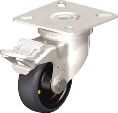 Blickle - 2" Diam x 3/4" Wide x 2-51/64" OAH Top Plate Mount Swivel Caster with Brake - Thermoplastic Rubber Elastomer (TPE), 66 Lb Capacity, Plain Bore Bearing, 2-3/8 x 2-3/8" Plate - Industrial Tool & Supply
