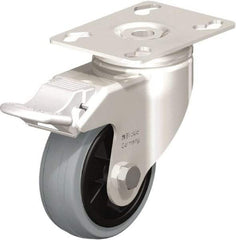 Blickle - 3" Diam x 63/64" Wide x 4-3/8" OAH Top Plate Mount Swivel Caster with Brake - Solid Rubber, 176 Lb Capacity, Plain Bore Bearing, 3-9/16 x 2-5/8" Plate - Industrial Tool & Supply