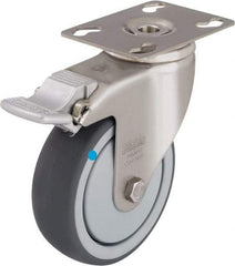 Blickle - 3" Diam x 1-1/4" Wide x 4-3/8" OAH Top Plate Mount Swivel Caster with Brake - Thermoplastic Rubber Elastomer (TPE), 220 Lb Capacity, Ball Bearing, 3-9/16 x 2-5/8" Plate - Industrial Tool & Supply