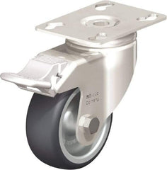 Blickle - 3" Diam x 1-1/4" Wide x 4-3/8" OAH Top Plate Mount Swivel Caster with Brake - Thermoplastic Rubber Elastomer (TPE), 220 Lb Capacity, Plain Bore Bearing, 3-9/16 x 2-5/8" Plate - Industrial Tool & Supply