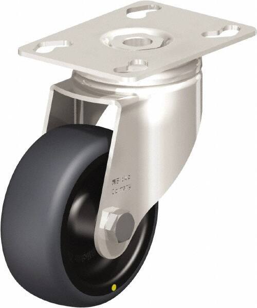 Blickle - 3" Diam x 1-1/4" Wide x 4-3/8" OAH Top Plate Mount Swivel Caster - Thermoplastic Rubber Elastomer (TPE), 143 Lb Capacity, Plain Bore Bearing, 3-9/16 x 2-5/8" Plate - Industrial Tool & Supply