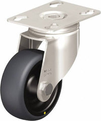 Blickle - 3" Diam x 1-1/4" Wide x 4-3/8" OAH Top Plate Mount Swivel Caster - Thermoplastic Rubber Elastomer (TPE), 143 Lb Capacity, Plain Bore Bearing, 3-9/16 x 2-5/8" Plate - Industrial Tool & Supply