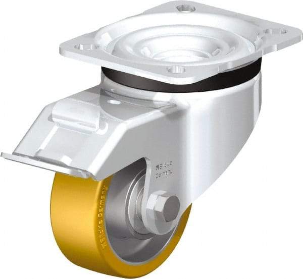 Blickle - 3" Diam x 1-11/64" Wide x 4-21/64" OAH Top Plate Mount Swivel Caster with Brake - Polyurethane-Elastomer Blickle Extrathane, 396 Lb Capacity, Ball Bearing, 3-15/16 x 3-3/8" Plate - Industrial Tool & Supply